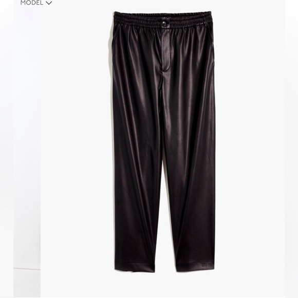 Madewell High-Rise Straight Leg Vegan Leather Track Trouser Pants Elastic Waist - Picture 3 of 10